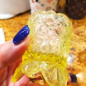 Old Vintage Uranium Vaseline Glass Toothpic holder Or salt, little candle holder
